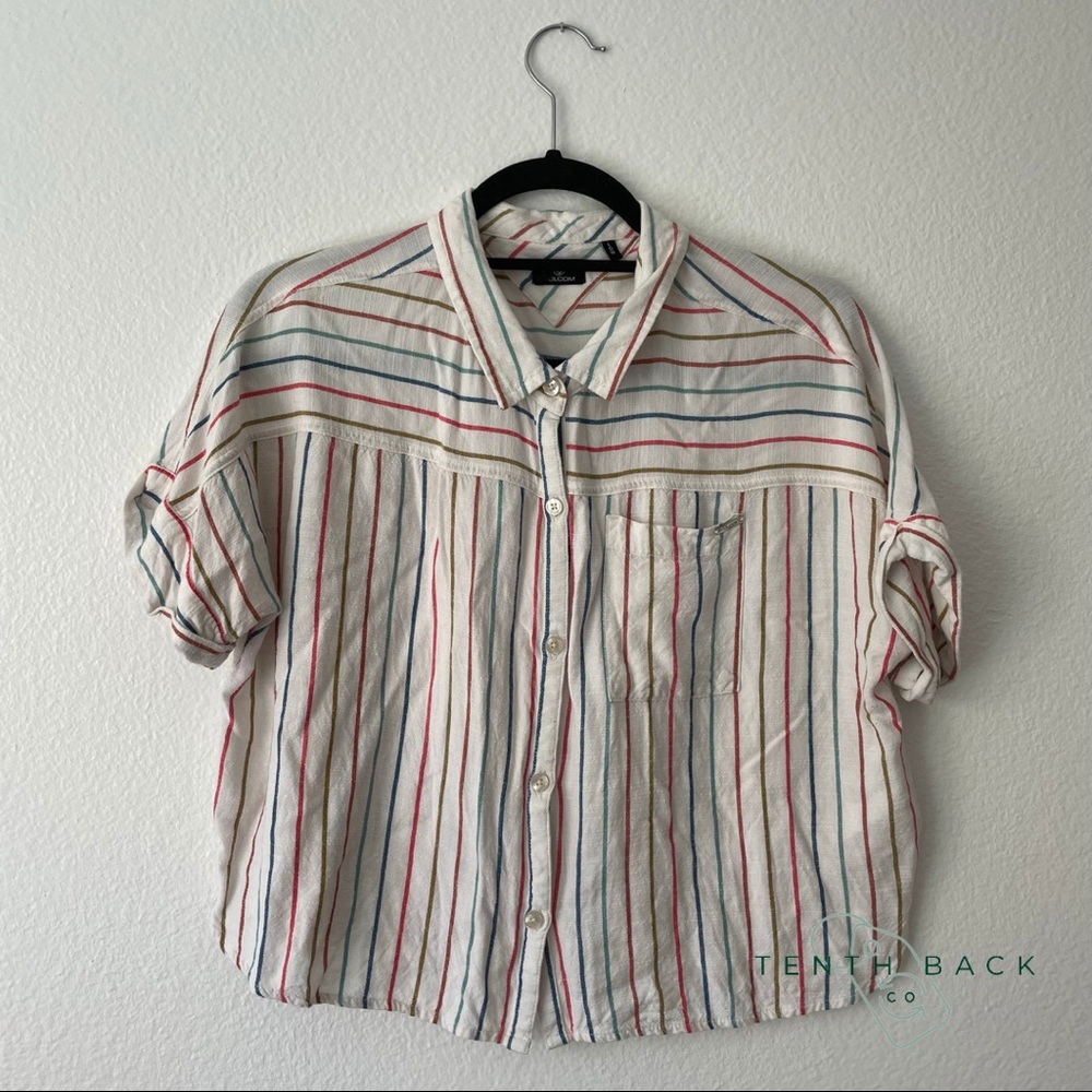 VOLCOM Multi Stripe Girls Button Down Top | L / 14 - Picture 2 of 13